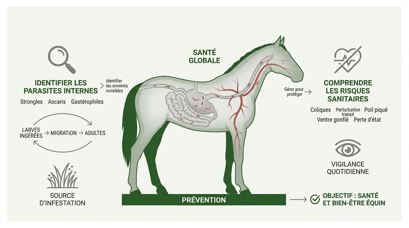 Examen clinique d'un cheval pour sa charge parasitaire