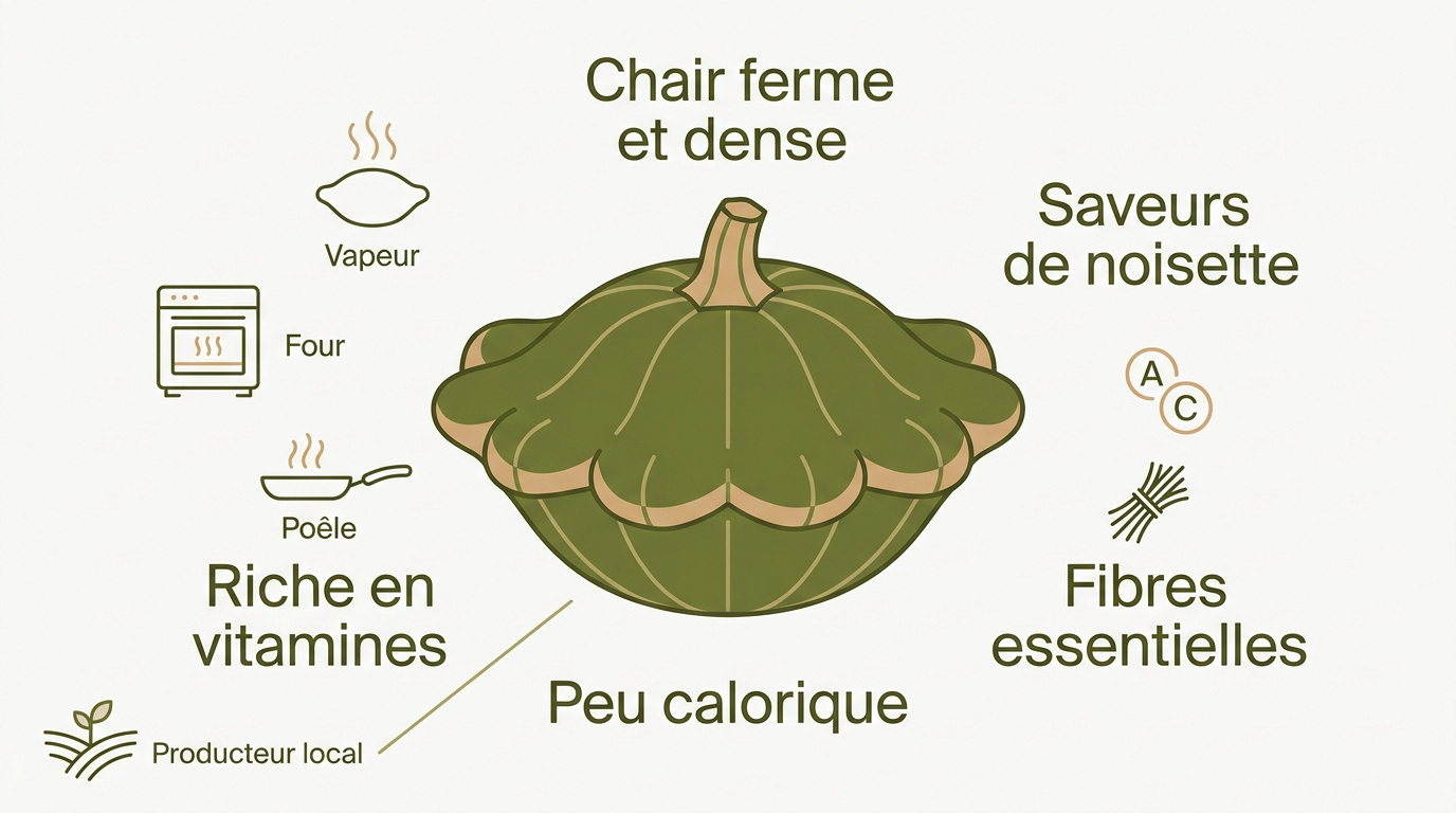 Infographie présentant les saveurs et les bienfaits nutritionnels du pâtisson