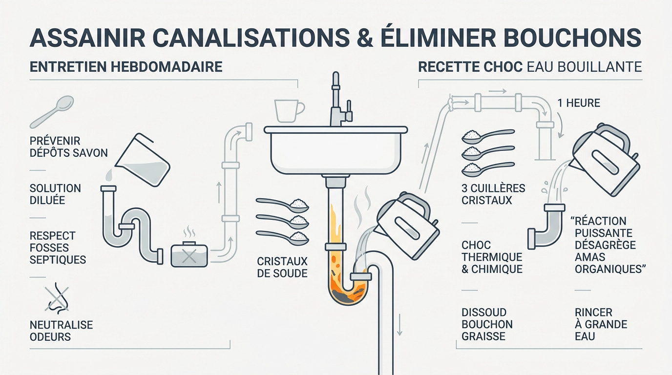Entretien des canalisations avec des cristaux de soude
