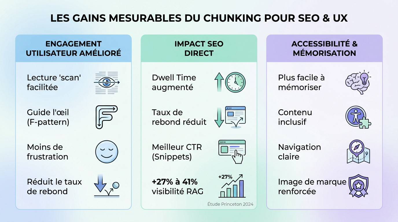 Illustration des bénéfices du chunking sur le référencement et l'expérience utilisateur