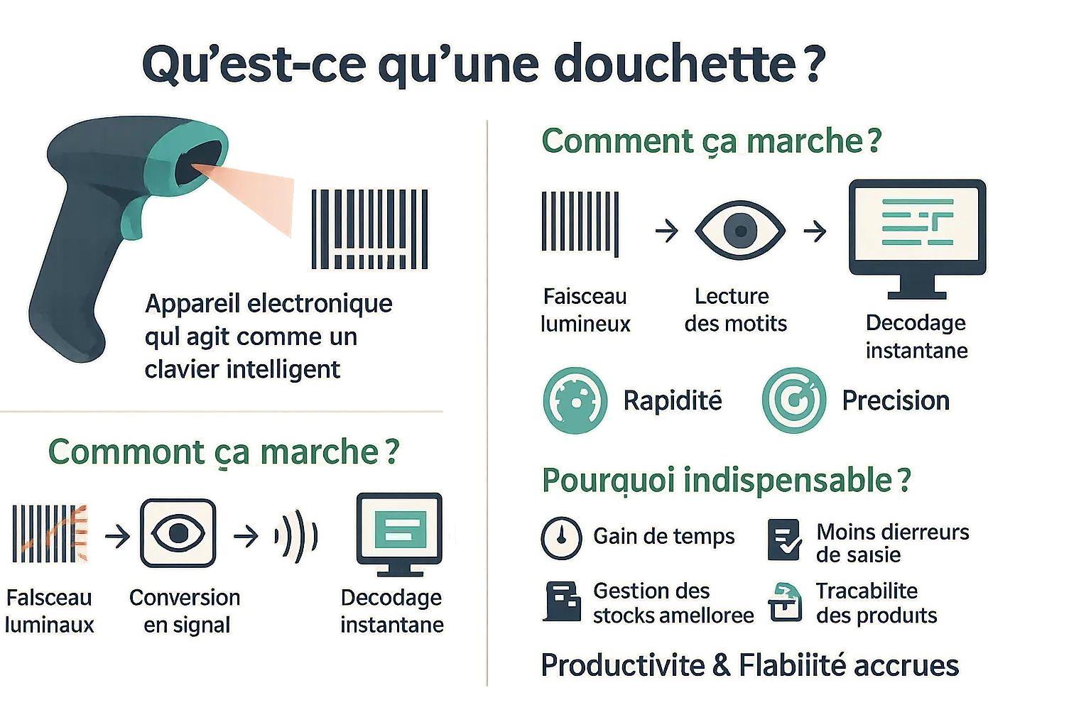 Douchette code barre en action dans un magasin