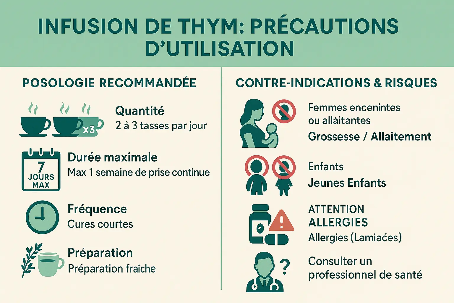 Infusion de thym avec cuillère et fleurs de thym
