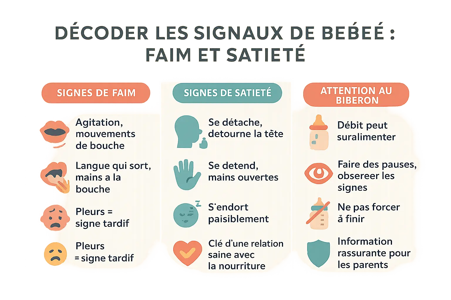 Illustration des signaux de faim et de satiété du bébé