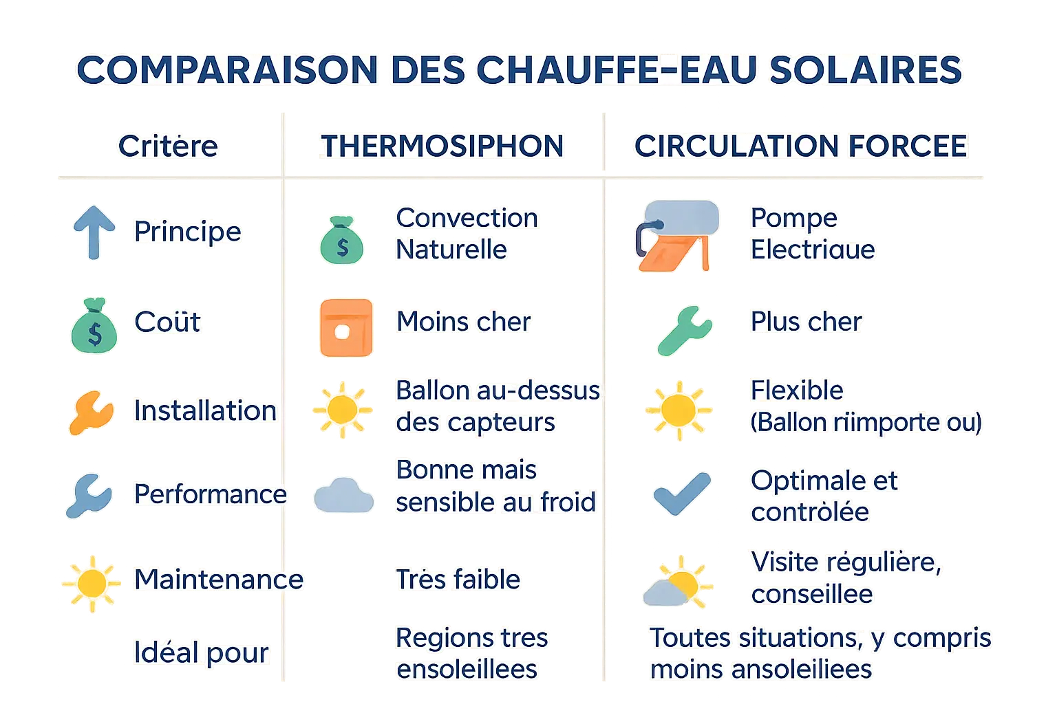 Schéma comparatif des <strong>systèmes de chauffe-eau solaires</strong>