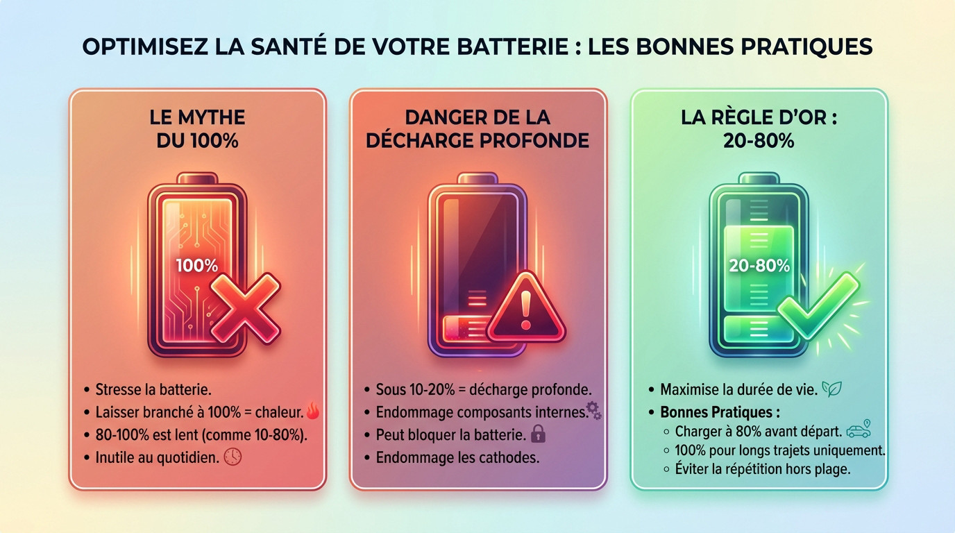 Graphique montrant l'impact du niveau de charge sur la longévité de la batterie