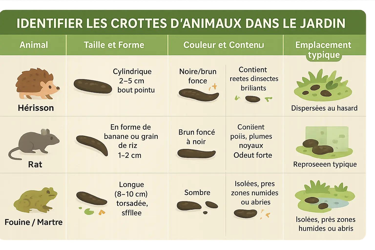 Illustration des crottes de hérisson