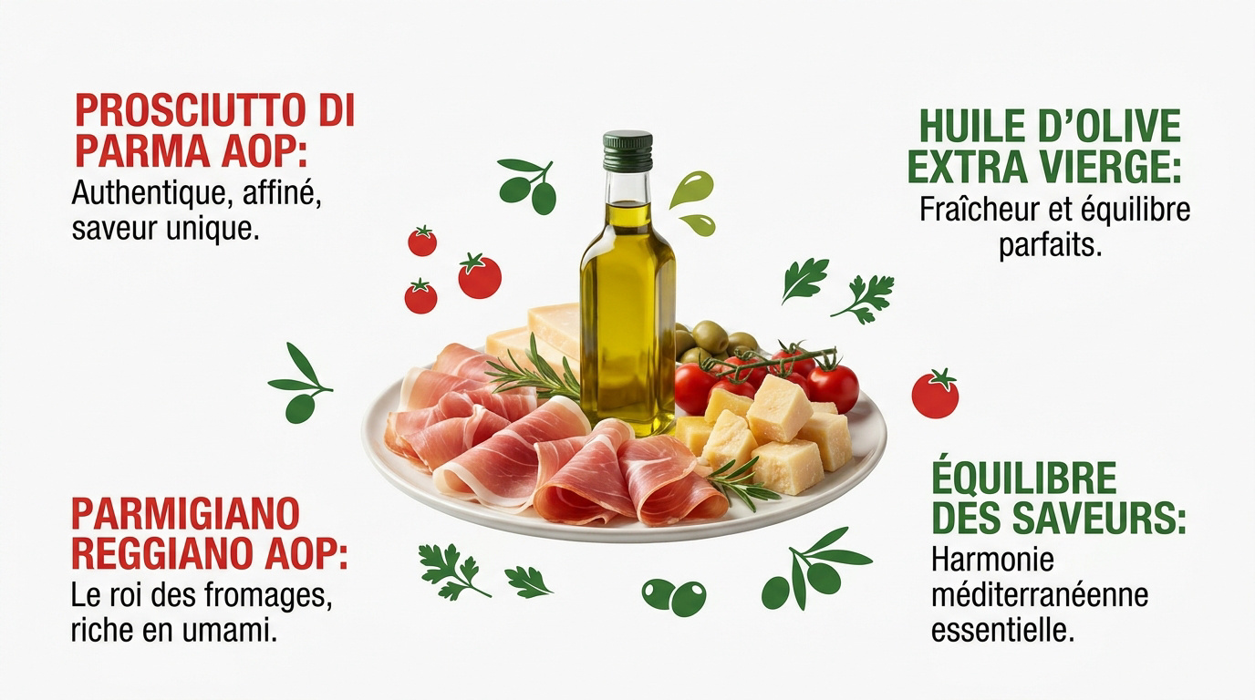 Plateau d'aperitivo italien avec charcuterie AOP et fromages affinés