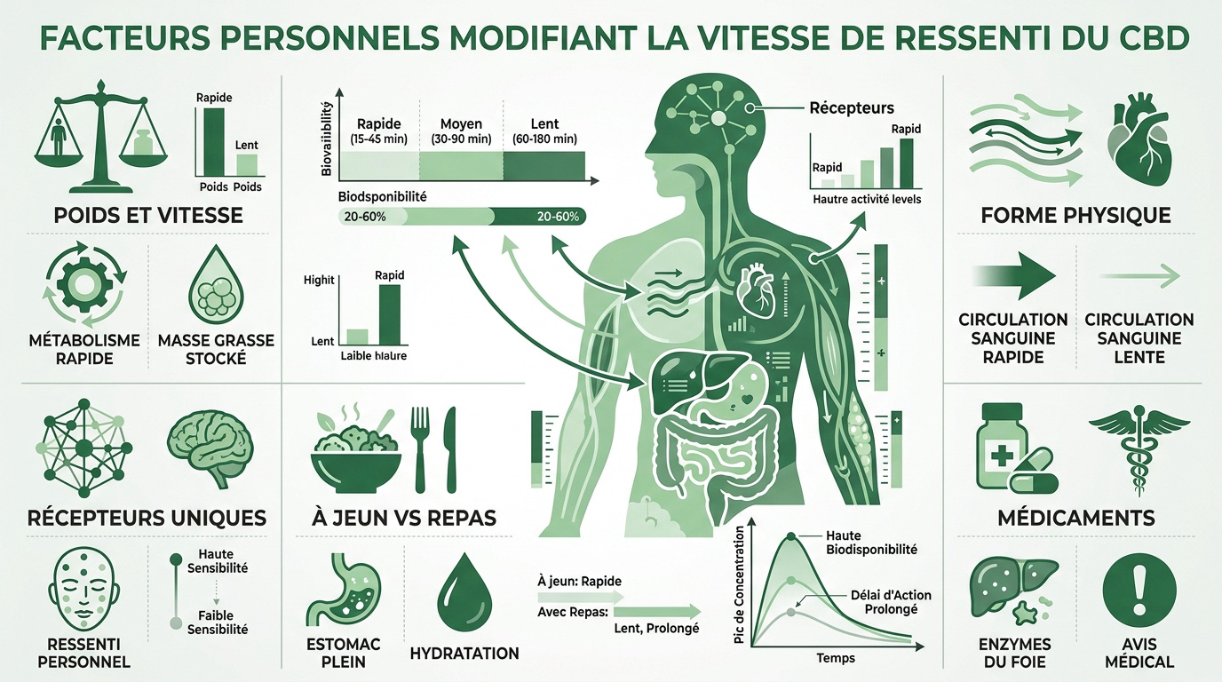 Schéma des facteurs biologiques influençant l'absorption du CBD