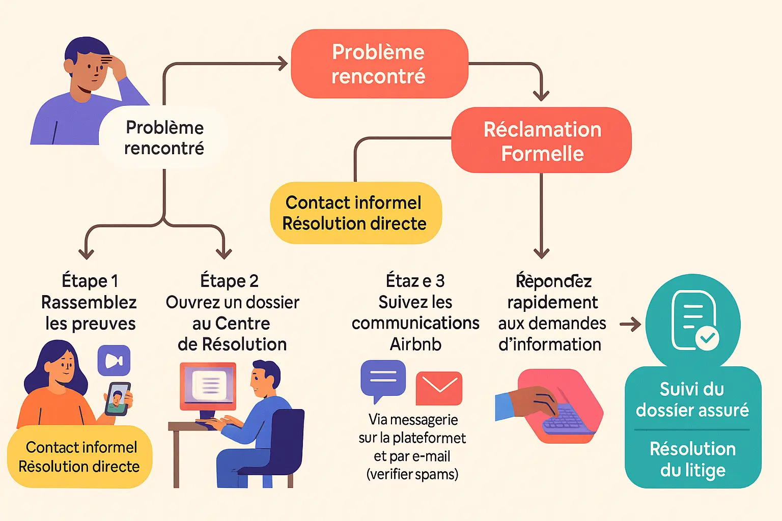 Illustration d'un dossier de réclamation Airbnb suivi en ligne