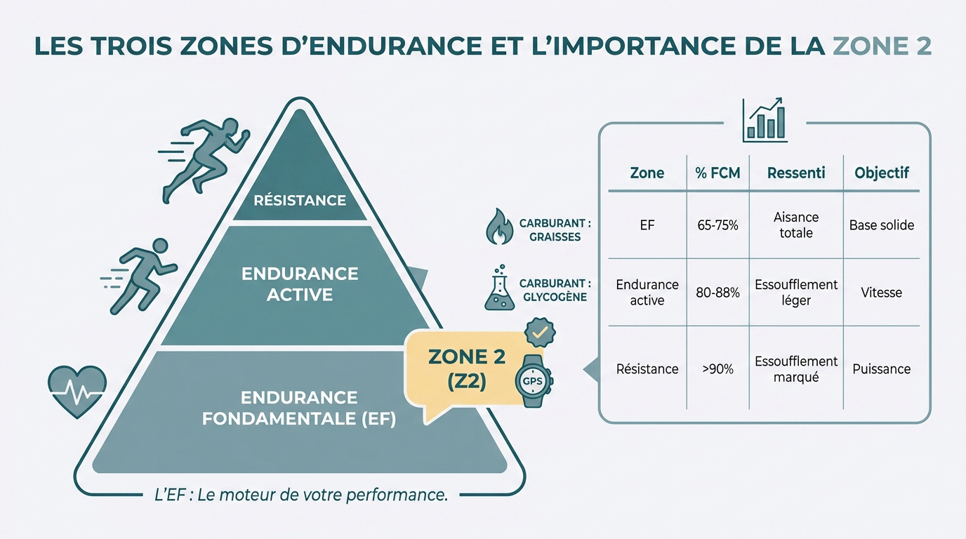 Tableau des zones d'intensité cardiaque pour l'entraînement en course à pied