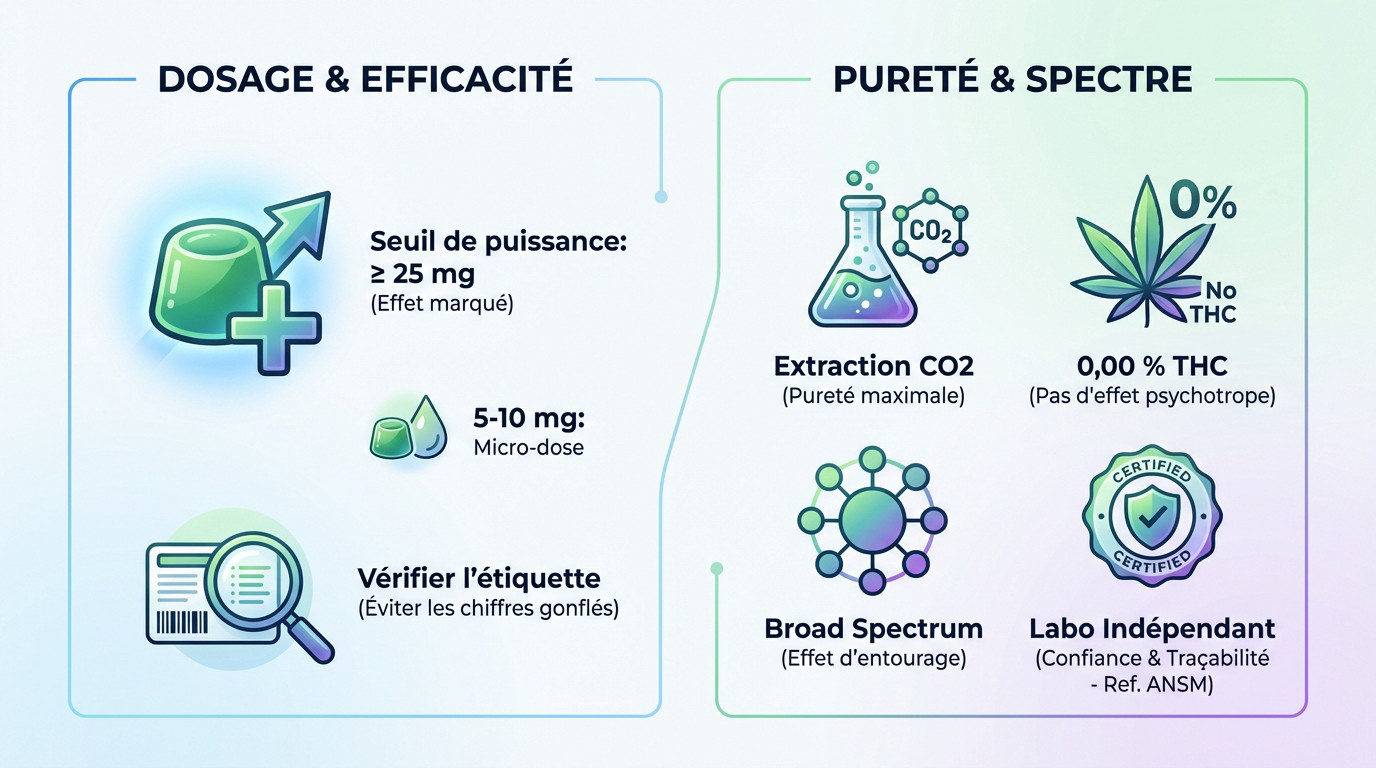 Critères clés d'un bonbon CBD puissant : dosage et spectre