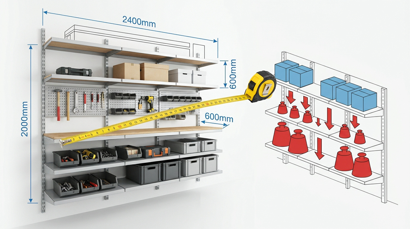 Prise de mesures précises pour l'installation d'une étagère métallique modulaire en entrepôt