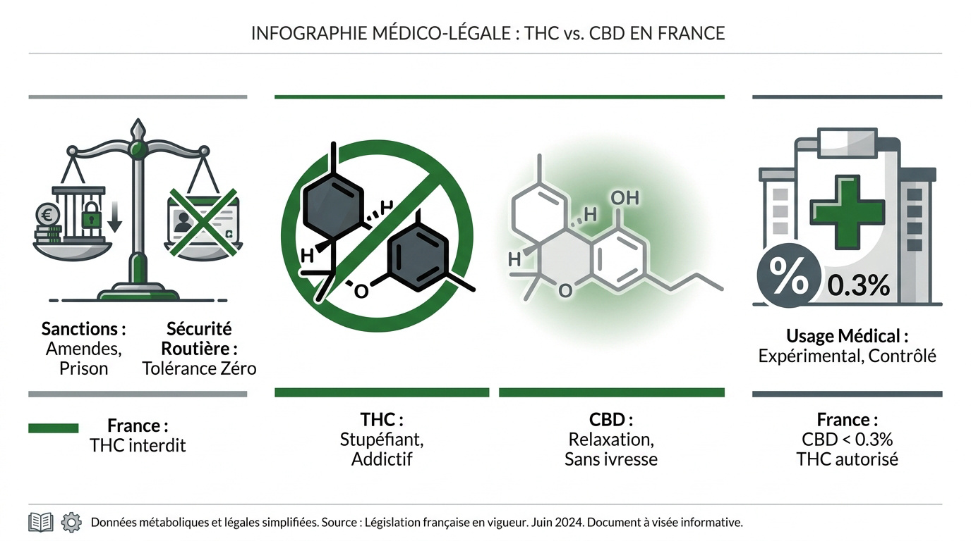 Comparaison entre le cadre légal du THC et l'usage médical du cannabis en France
