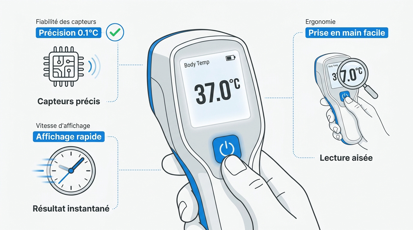 Thermomètre digital moderne affichant une mesure précise avec écran rétroéclairé