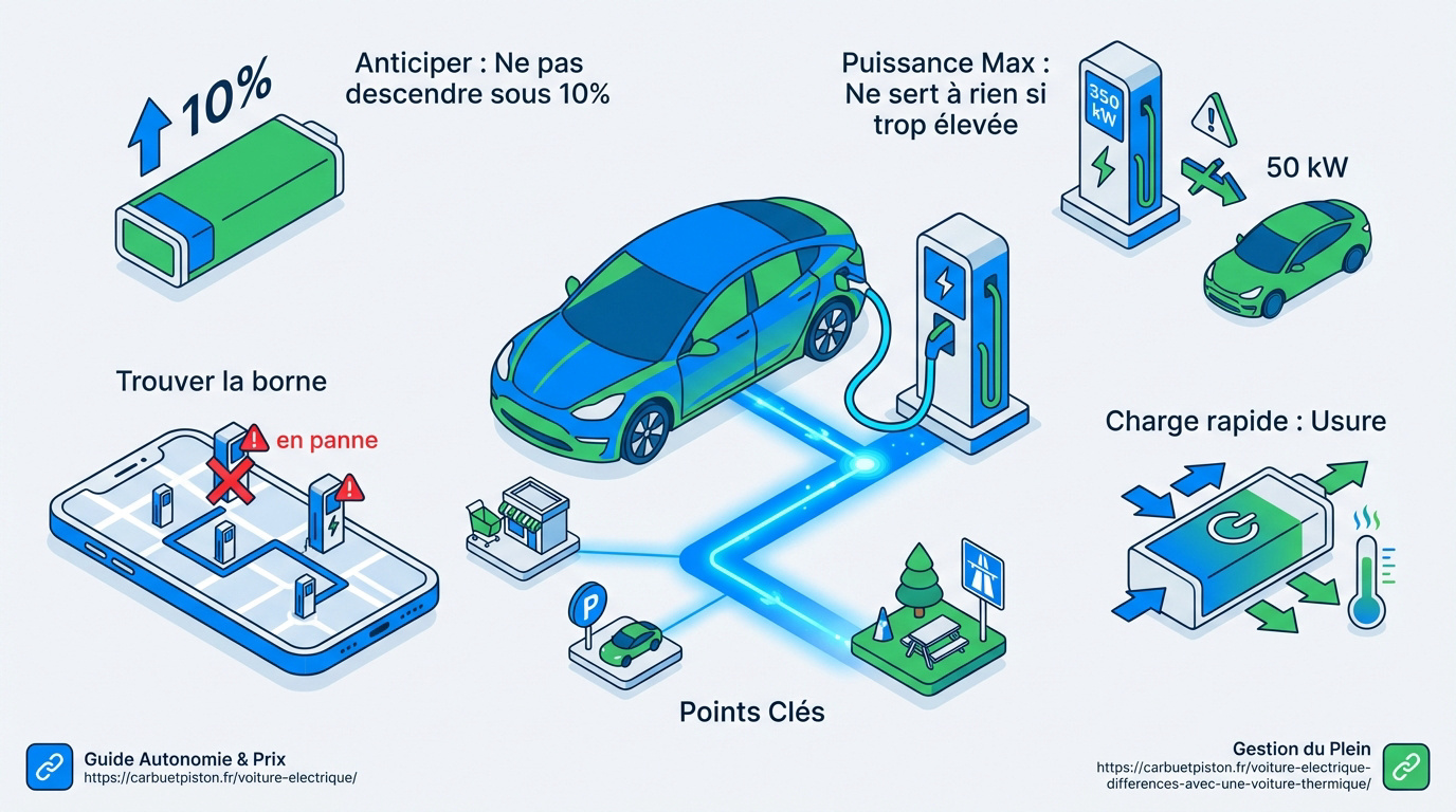 Infographie comparative sur l'autonomie et le temps de charge des véhicules électriques selon le type de borne