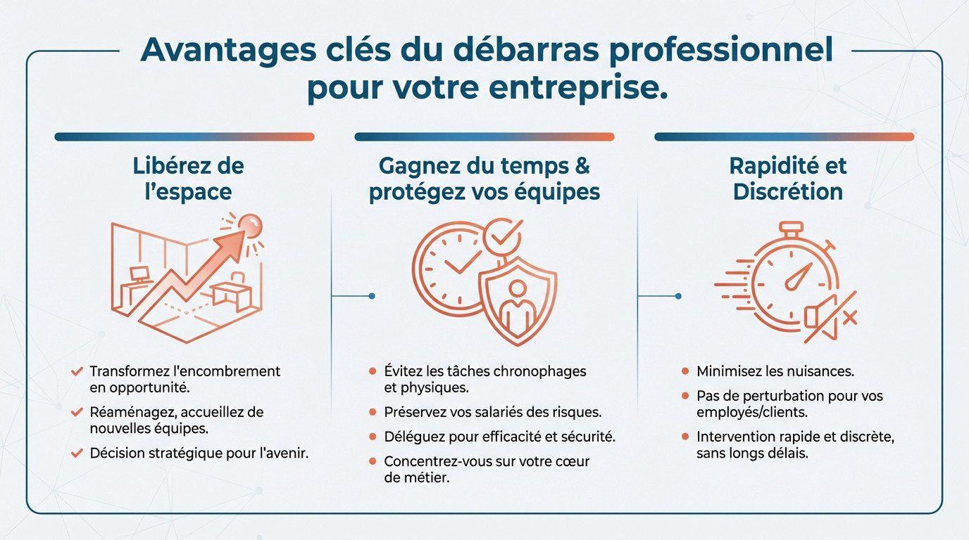 Équipe professionnelle effectuant un débarras d'entreprise rapide et organisé dans des bureaux