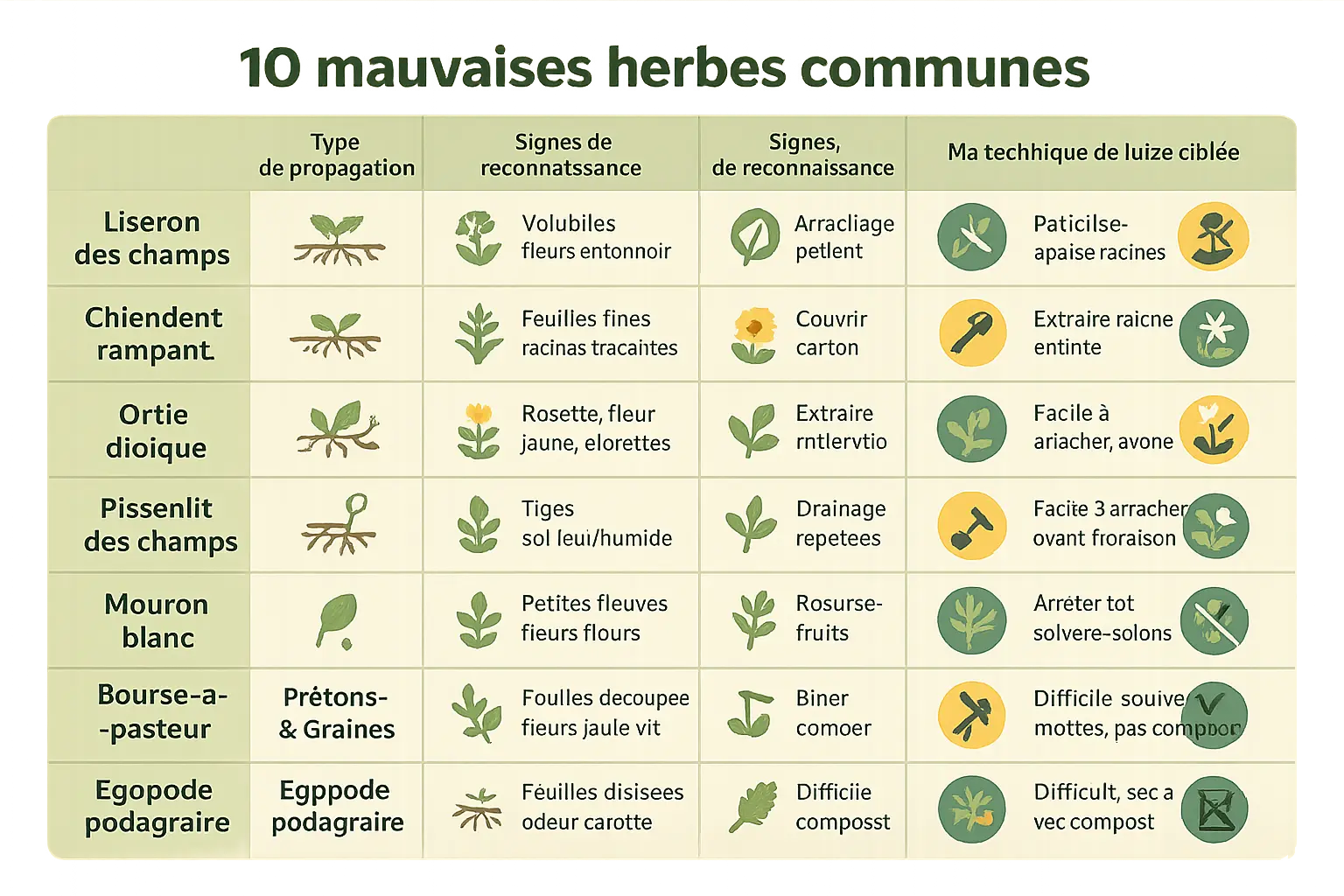 Illustration des <strong>10 mauvaises herbes les plus courantes</strong>