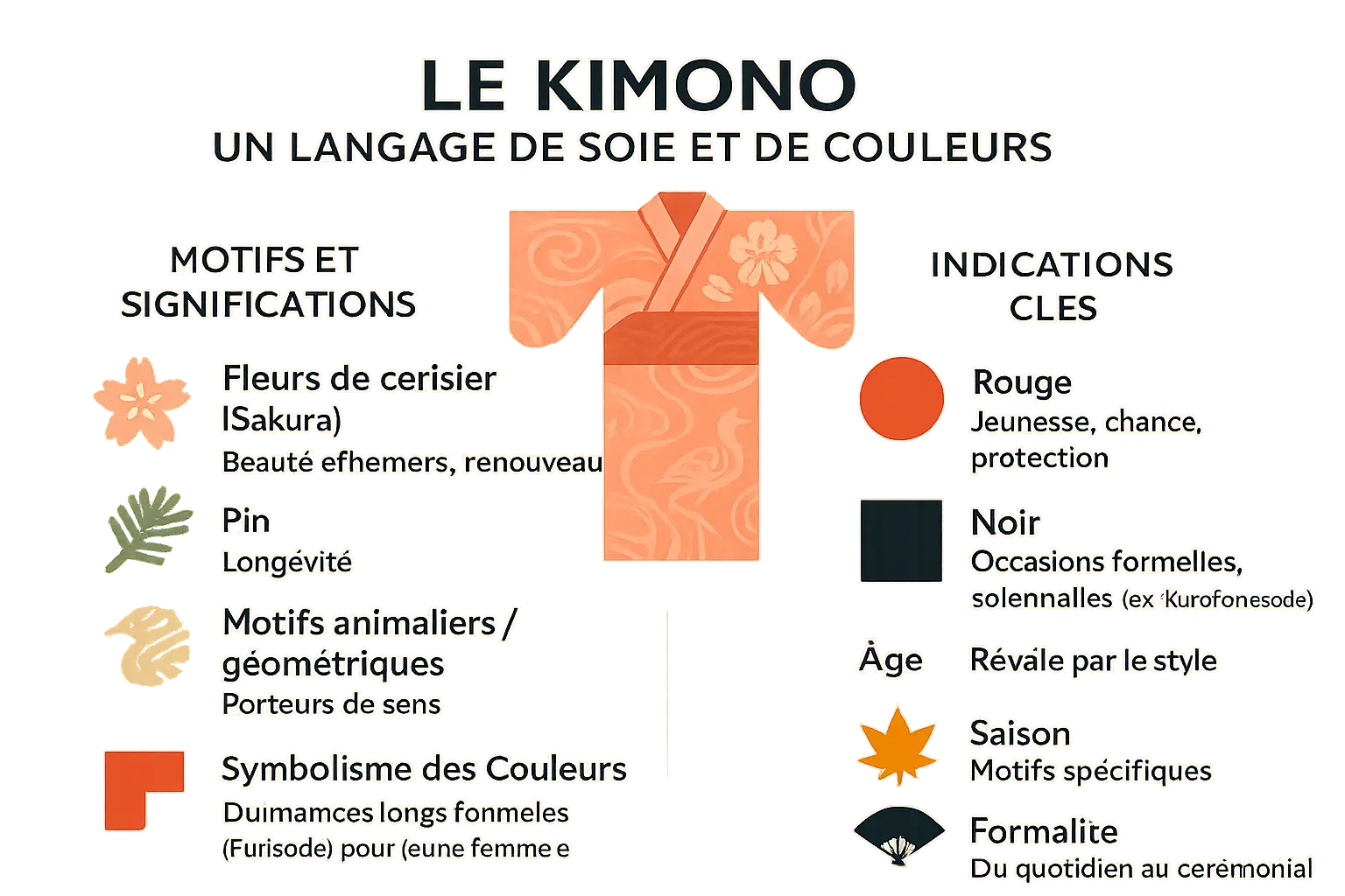 Illustration des motifs symboliques sur un kimono traditionnel