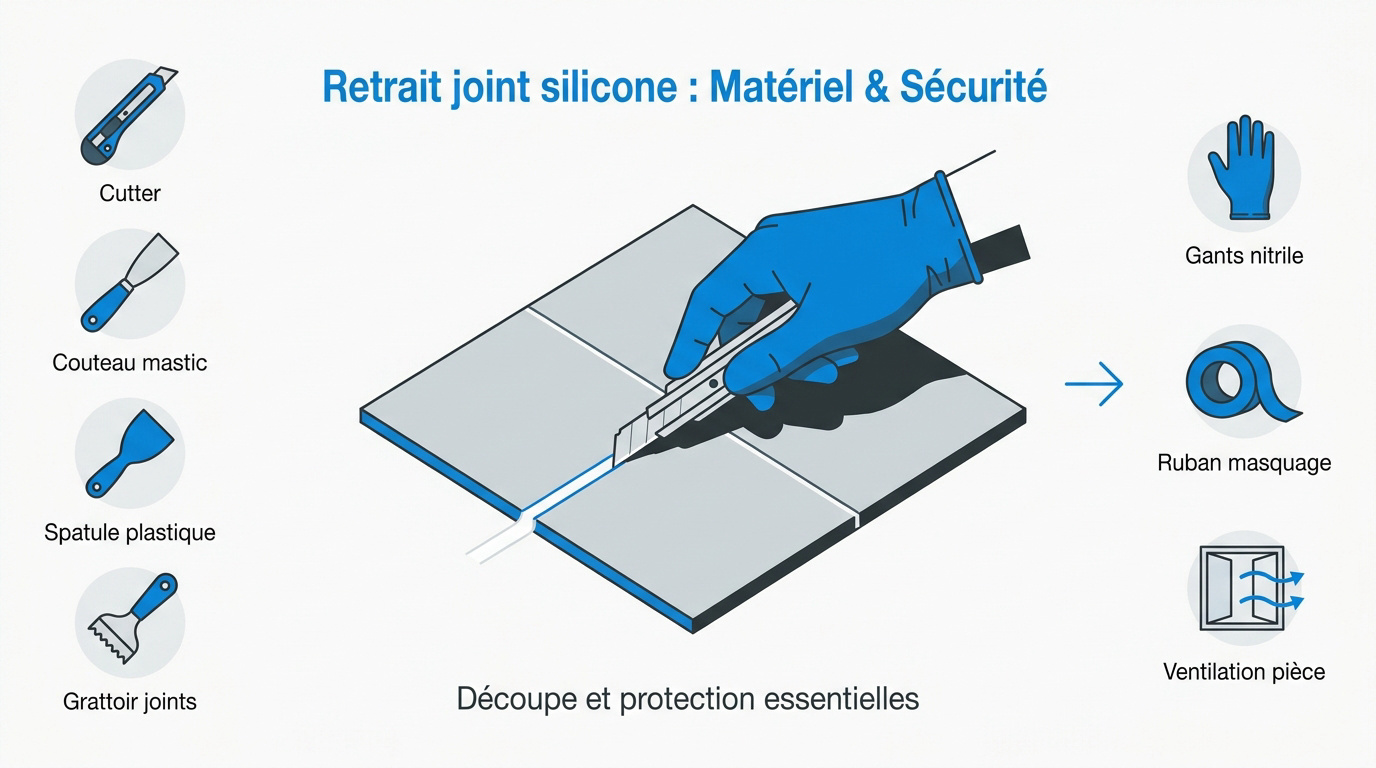 Outils de découpe et équipements de protection pour le retrait d'un joint silicone