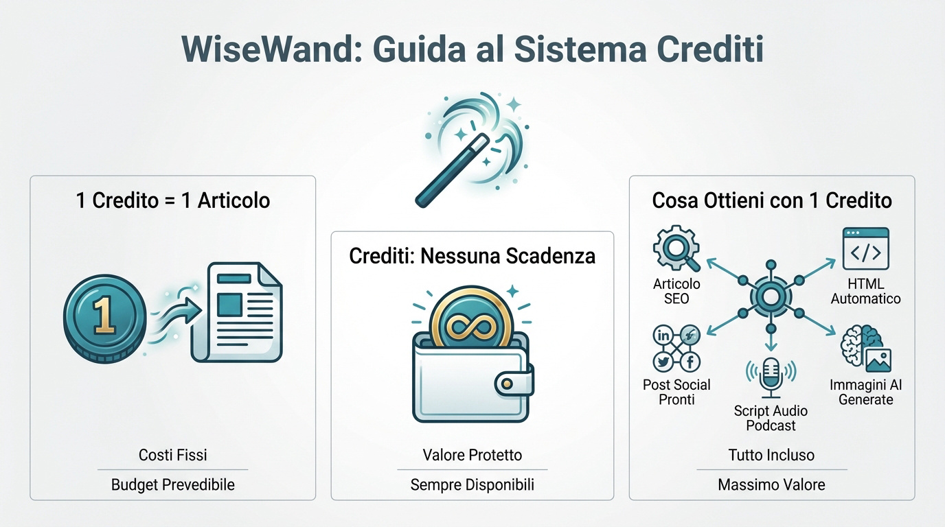 Analisi dei prezzi di WiseWand e funzionamento dei crediti per la scrittura SEO