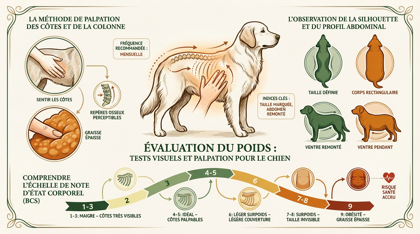 Guide visuel pour évaluer le score corporel et le surpoids chez le chien