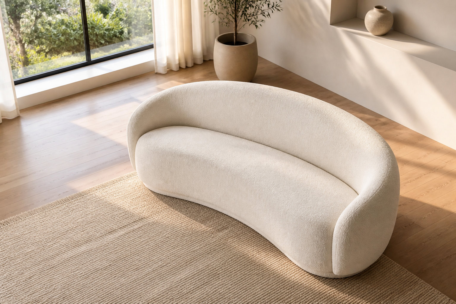 Canapé arrondi organique BOVANA : la douceur beige en format sculptural