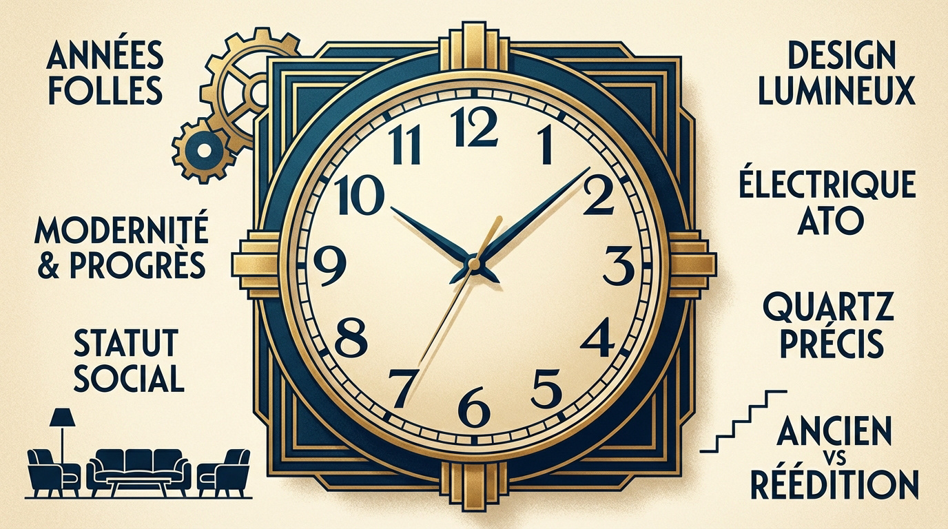 Horloge murale Art Déco aux lignes géométriques dorées