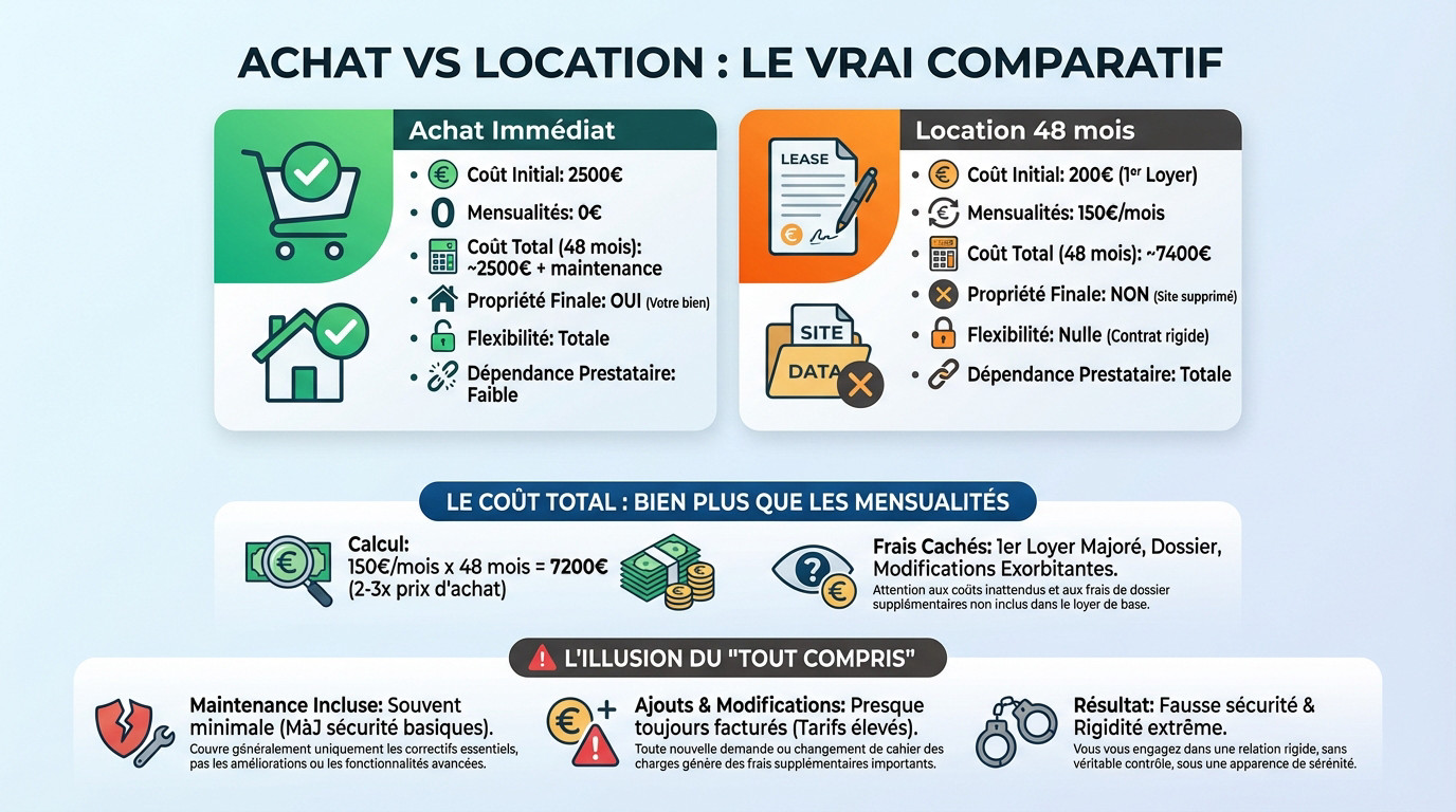 Comparatif financier entre achat immédiat et location de site internet sur 48 mois