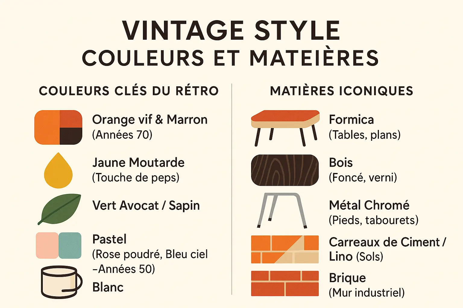 Cuisine rétro avec couleurs vintage et matériaux d'époque