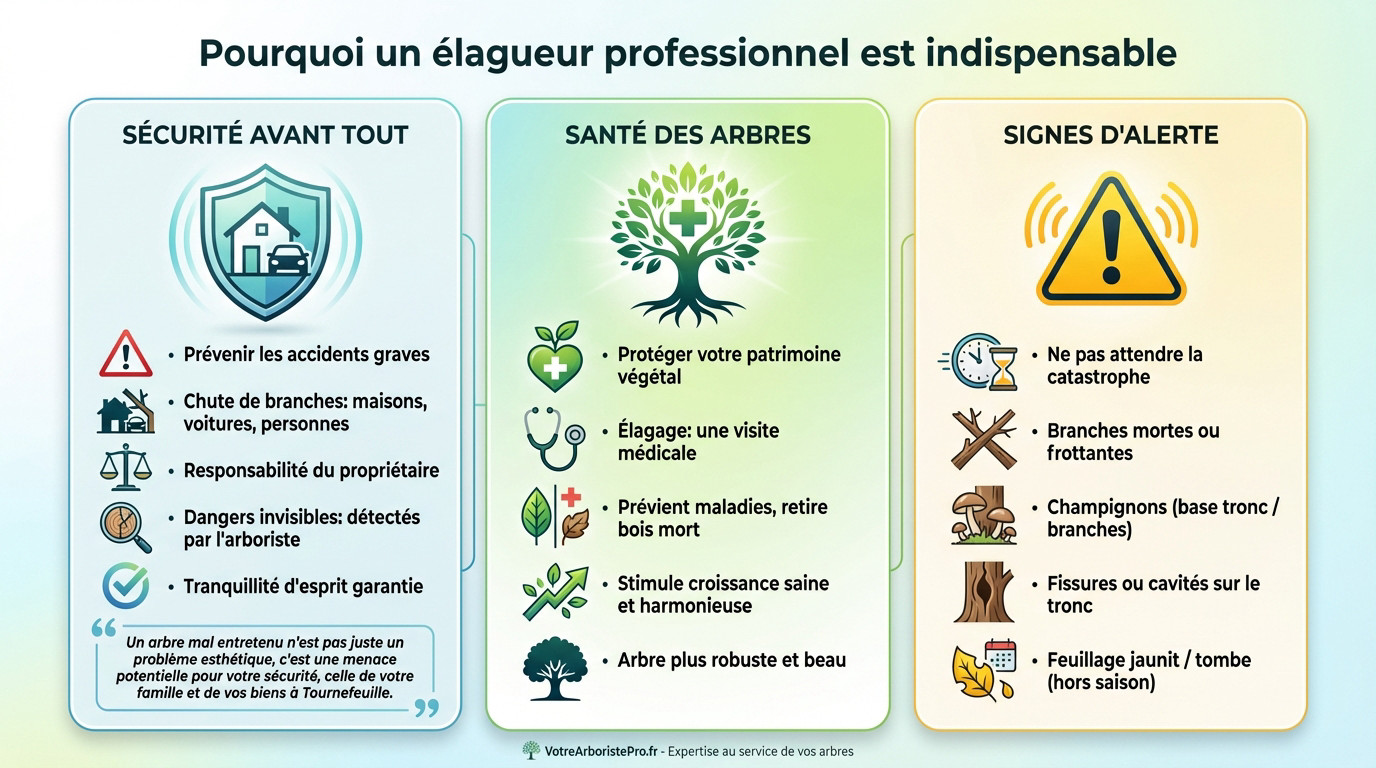 Élagueur professionnel sécurisant un arbre à Tournefeuille