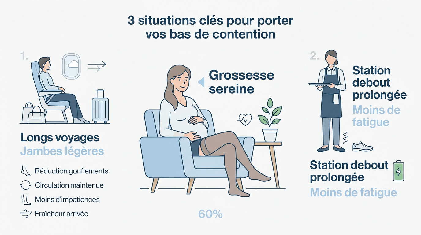 Femme enceinte portant des bas de contention pour soulager ses jambes