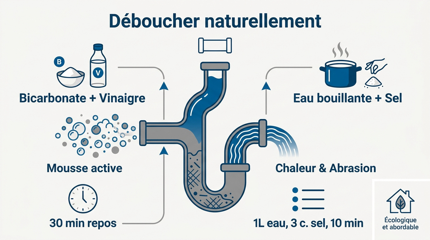 M&eacute;thode naturelle pour d&eacute;boucher un &eacute;vier avec du bicarbonate et du vinaigre