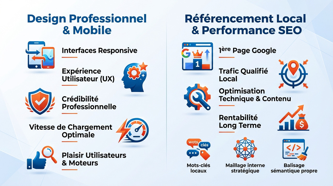 Infographie illustrant le design mobile responsive et l'optimisation SEO