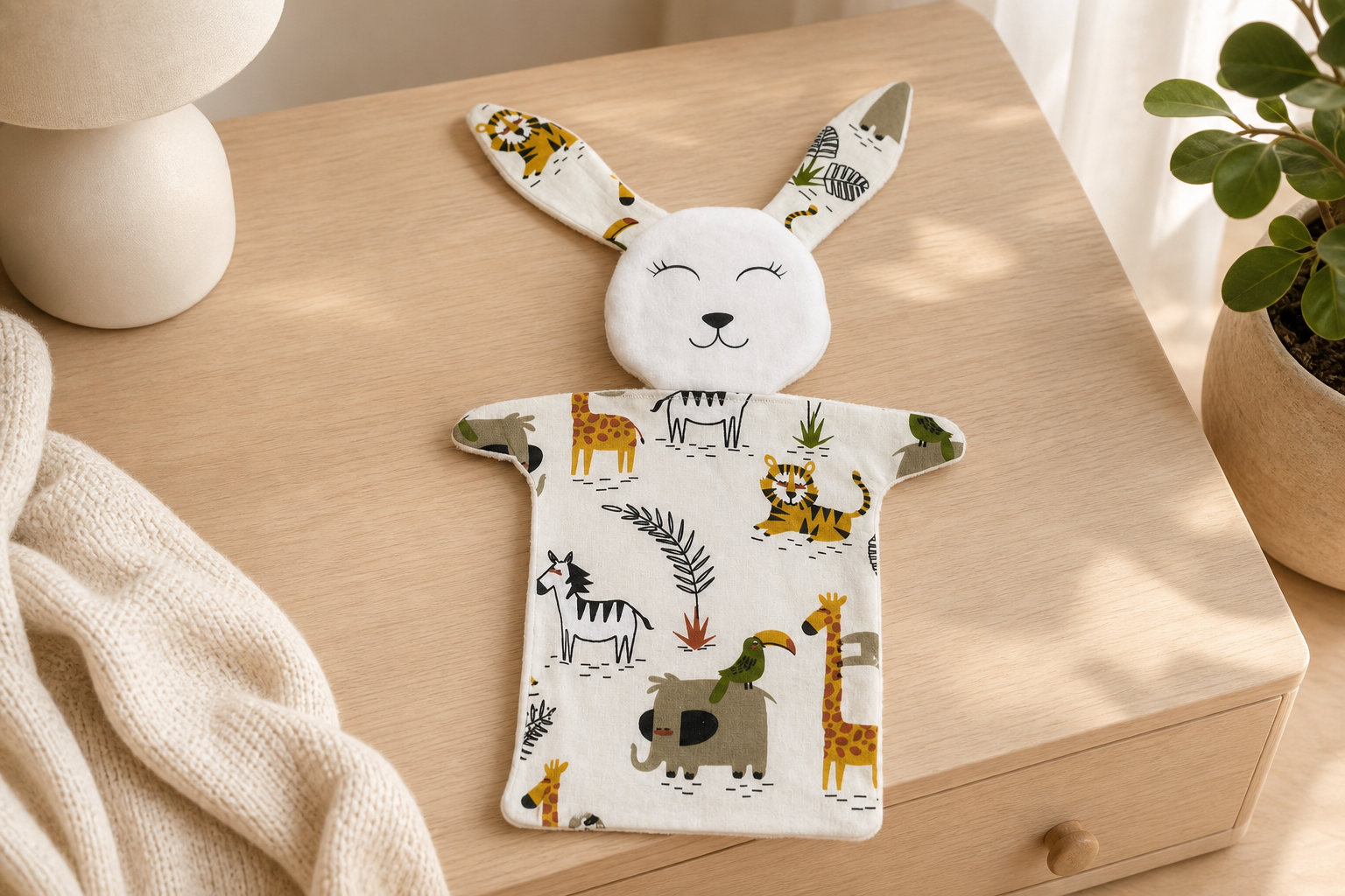 Doudou Lapin tissu animaux de la savane : un cadre exotique et doux