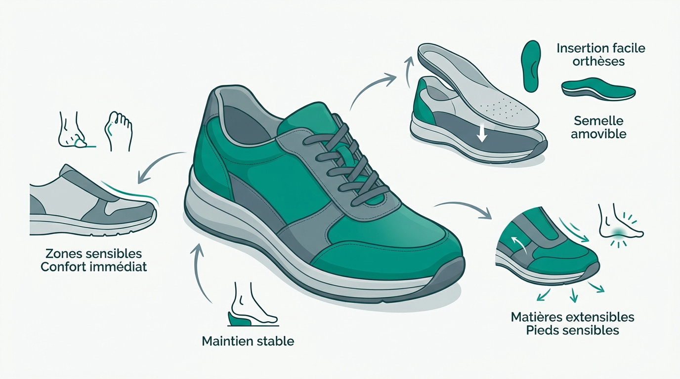 Paire de chaussures orthopédiques pour femme offrant confort et soutien en pharmacie