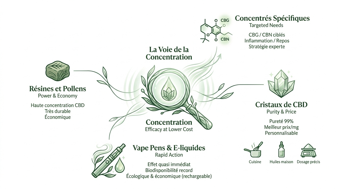 Infographie sur les concentrations de CBD et les méthodes d'extraction économiques