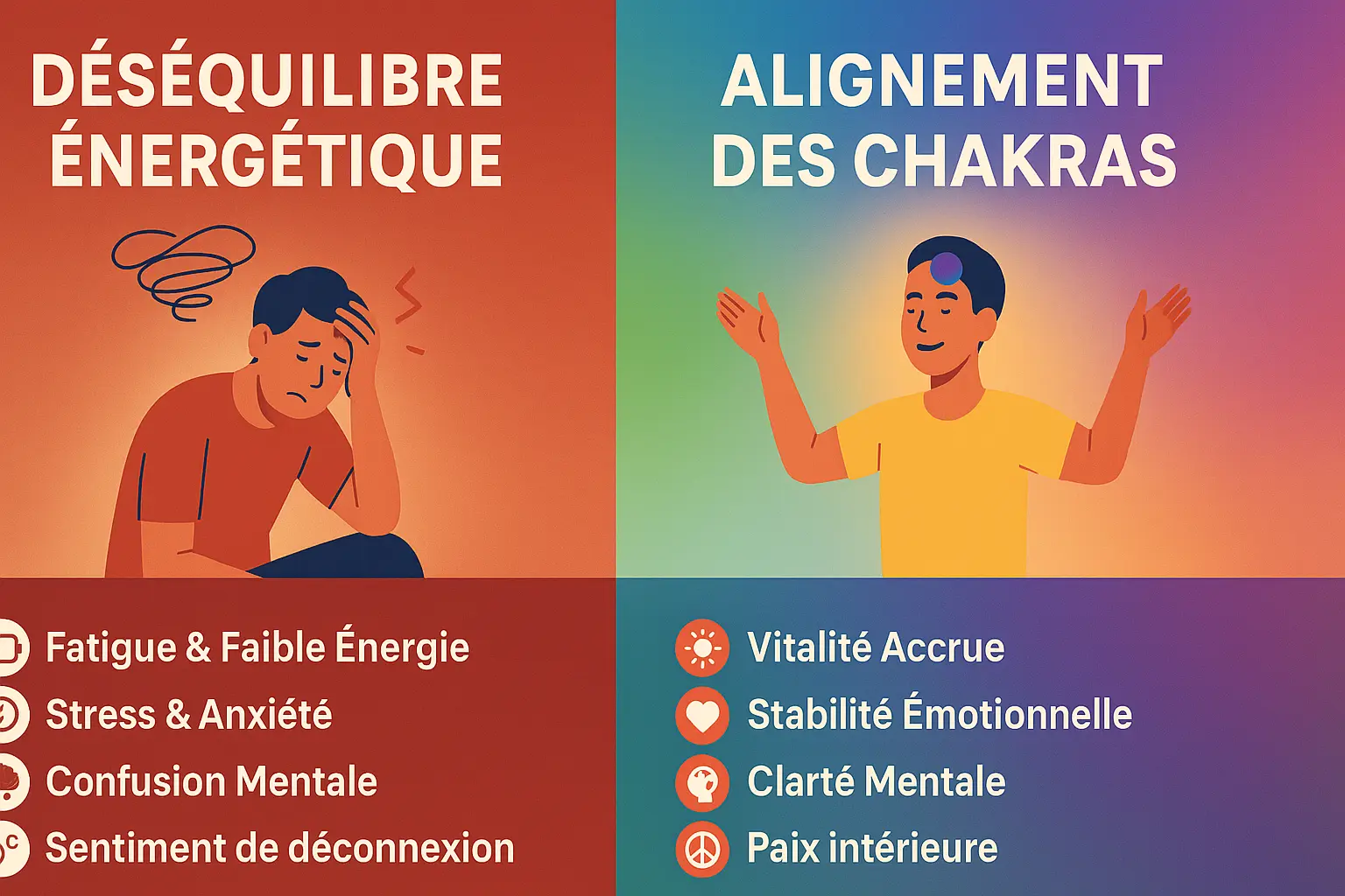 illustration des chakras déséquilibrés