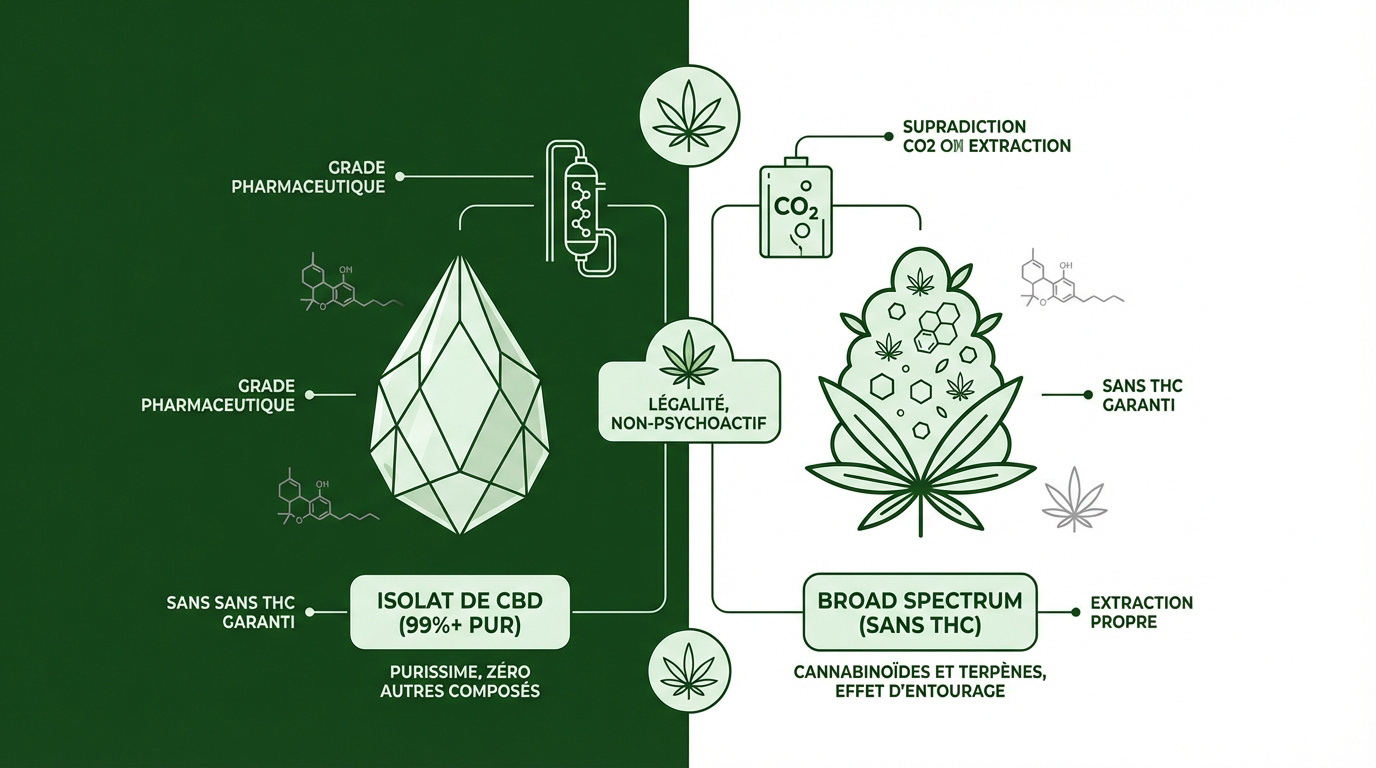 Comparaison entre l'isolat de CBD pur et le CBD Broad Spectrum sans THC