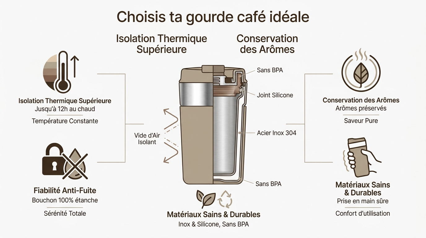 Infographie sur l'isolation et l'étanchéité d'une gourde café
