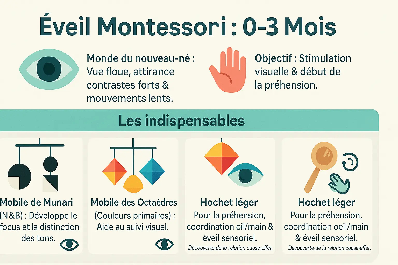 Illustration des jouets Montessori pour bébés 0-3 mois