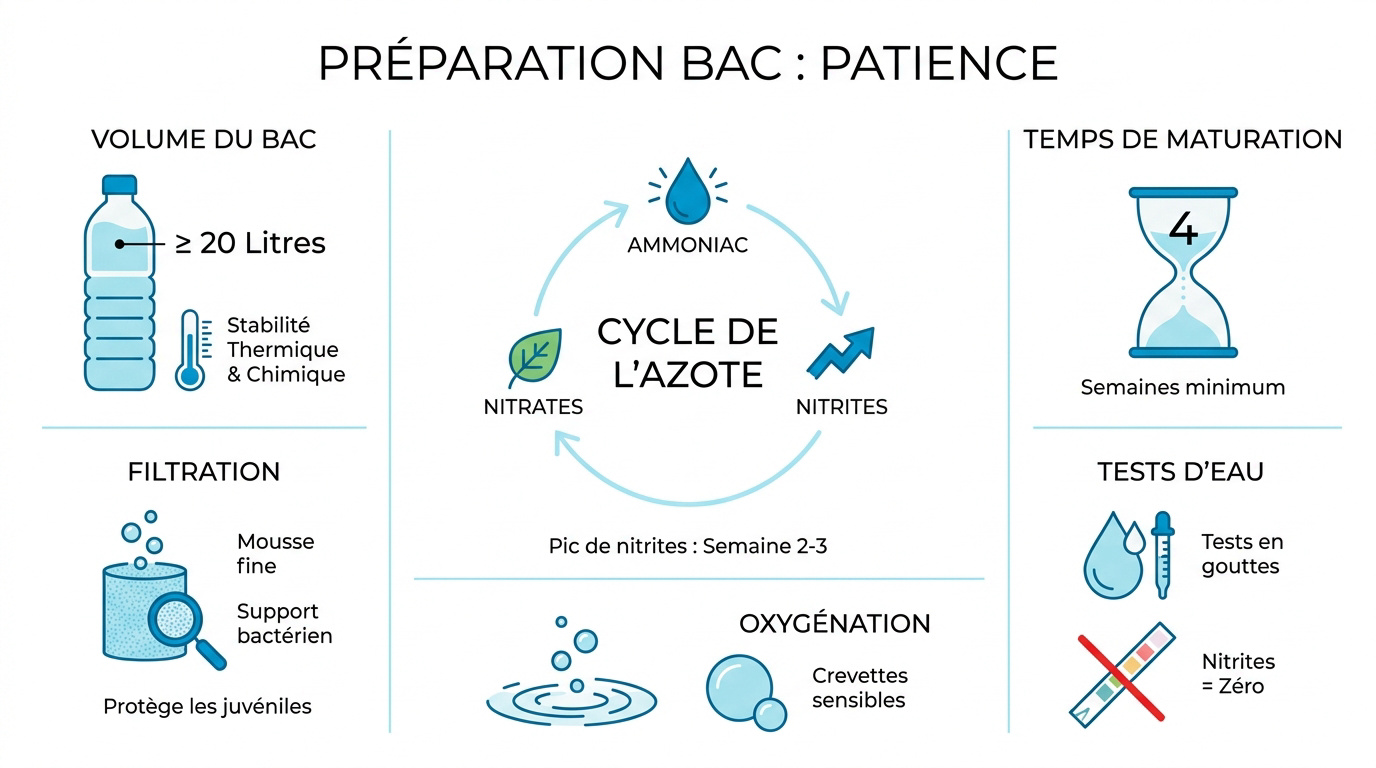 Schéma explicatif du cycle de l'azote en aquarium de crevettes