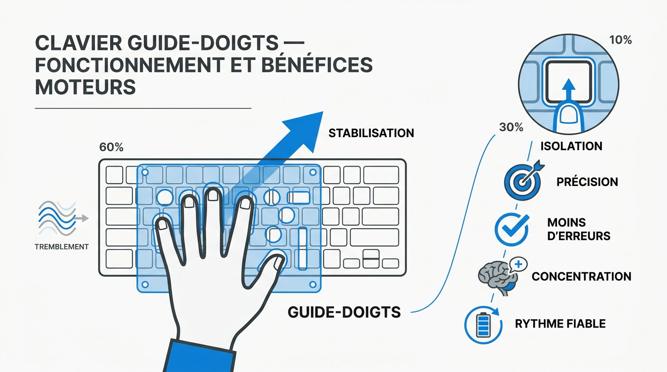 Clavier ergonomique avec plaque guide-doigts