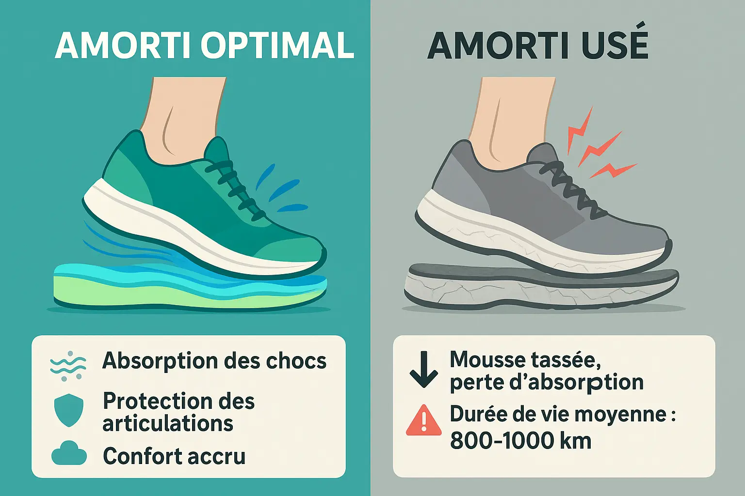 Illustration de l'usure d'une semelle de chaussure de running