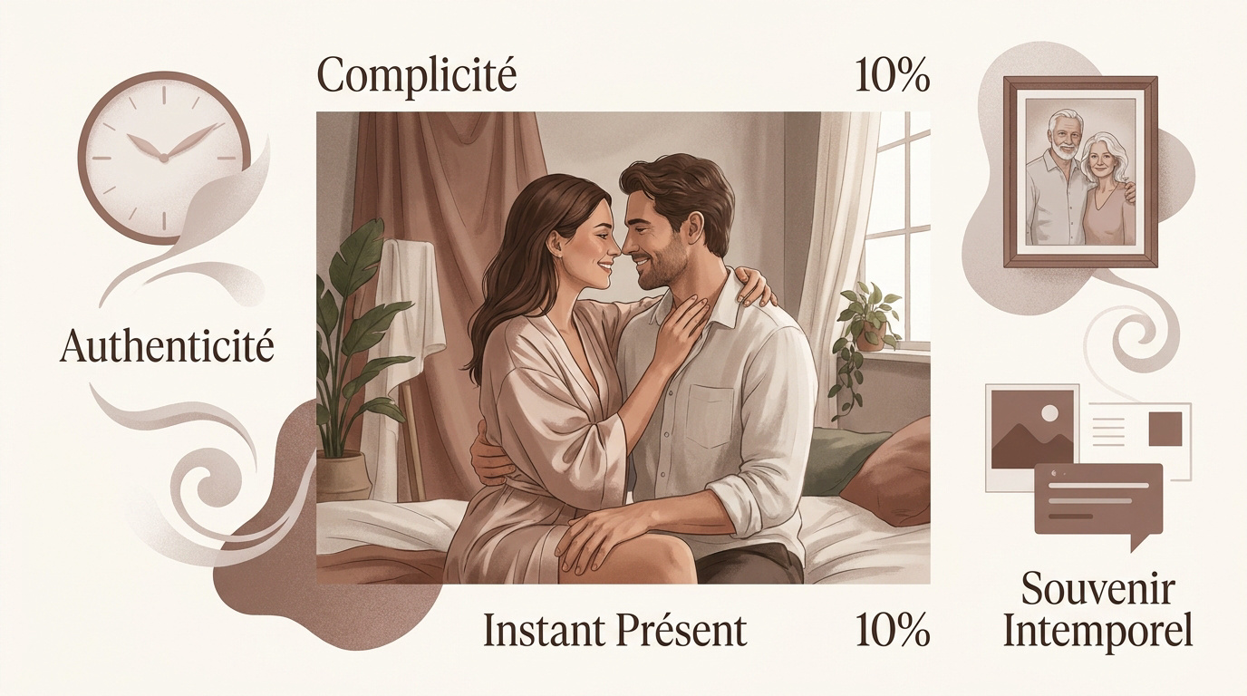Couple complice lors d'une séance photo boudoir en noir et blanc privilégiant l'intimité