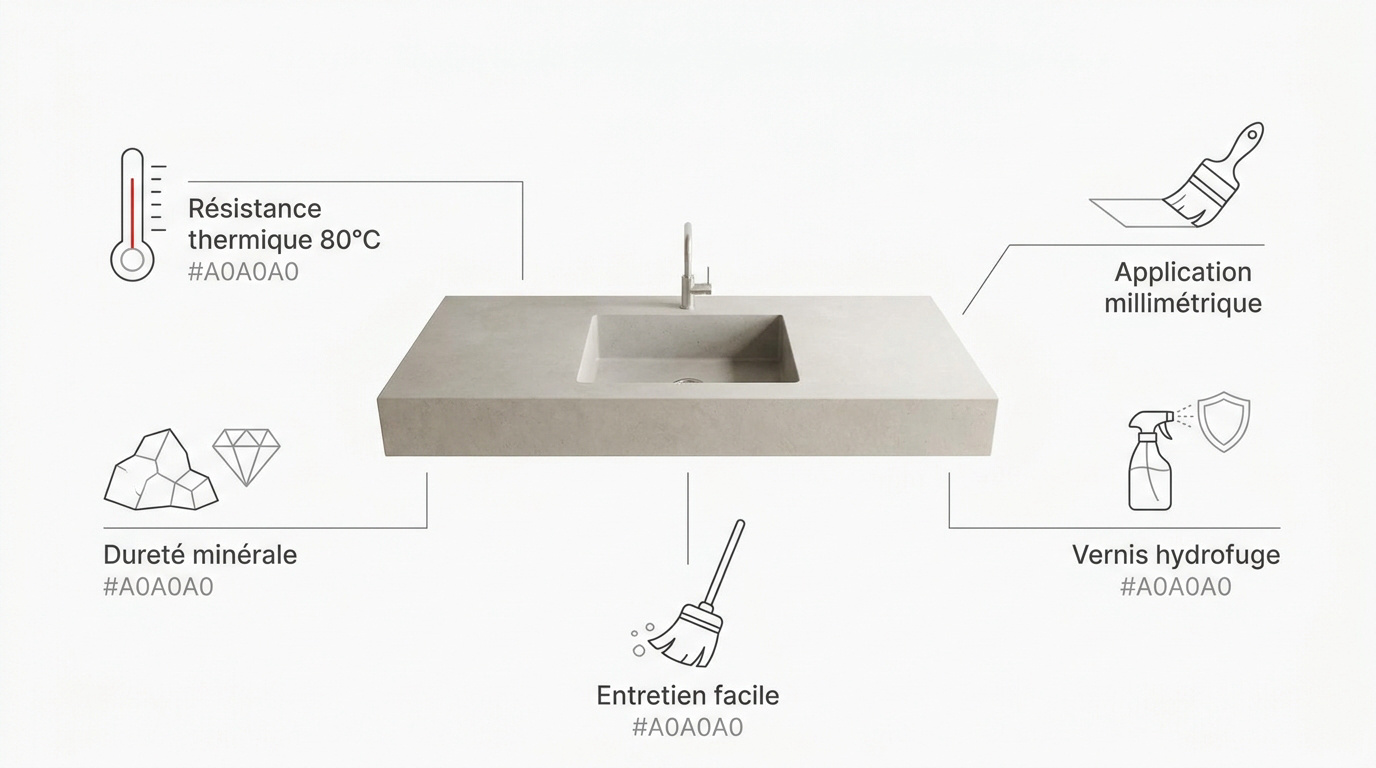 Plan de travail de cuisine en béton ciré gris moderne sans joints