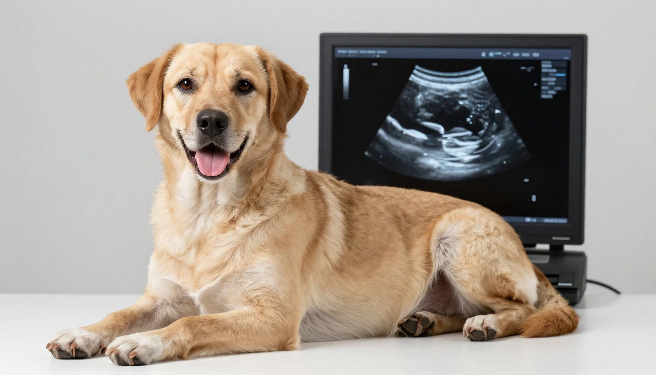Chienne labrador devant une échographie de gestation