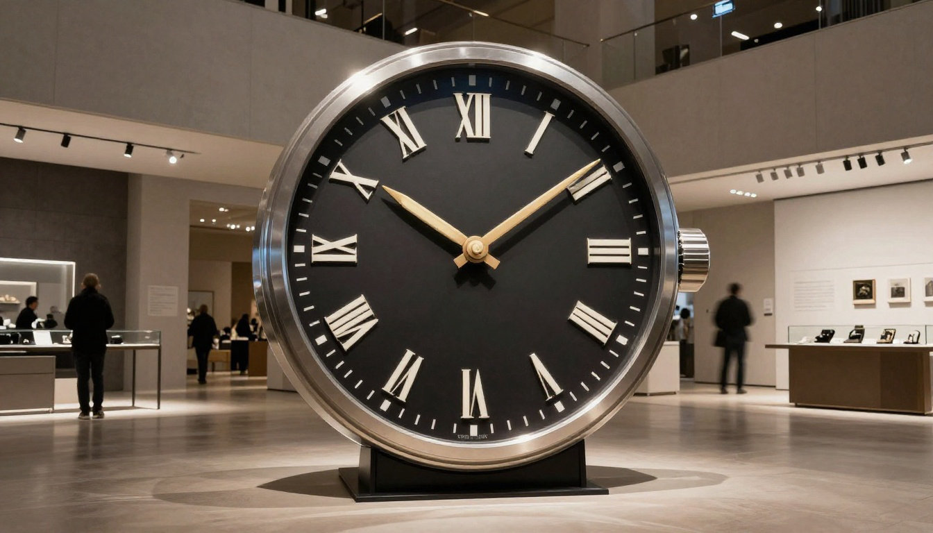 Immense horloge de gare style industriel installée dans un grand loft moderne