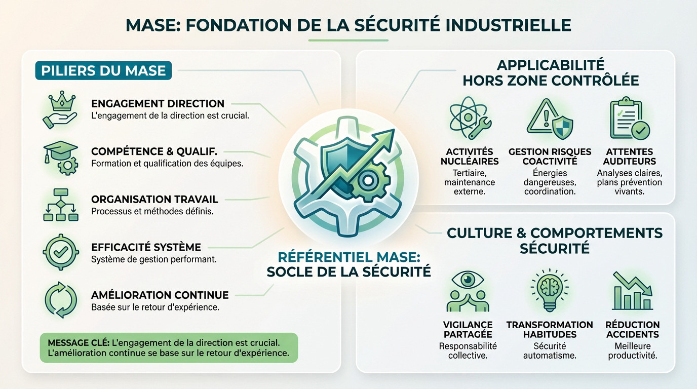 Schéma illustrant les piliers du référentiel MASE pour la sécurité industrielle