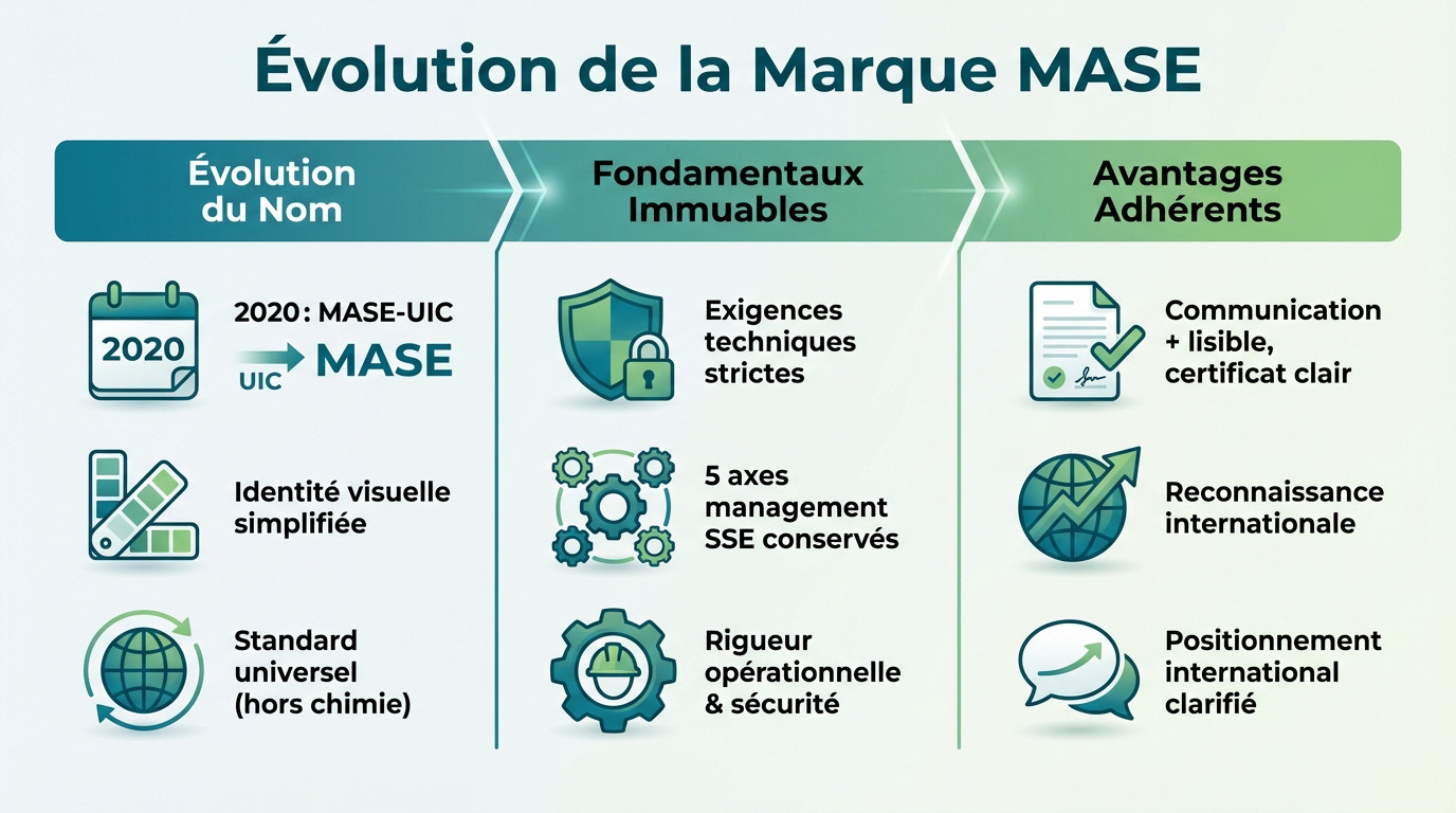 Évolution de l'identité visuelle MASE France Chimie vers le logo MASE moderne