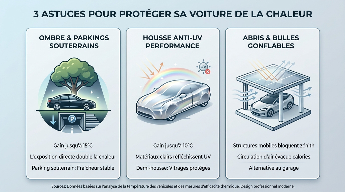 Voiture stationnée à l'ombre pour éviter la surchauffe de l'habitacle